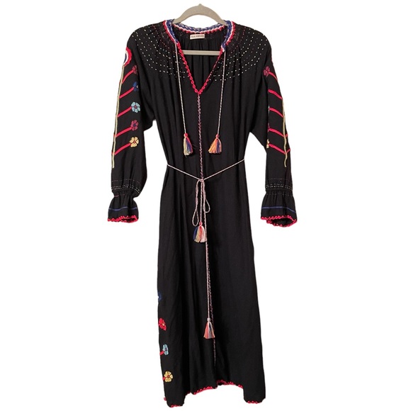 Ulla Johnson Silk Natalia Dress Flower Embroidered in Midnight Black